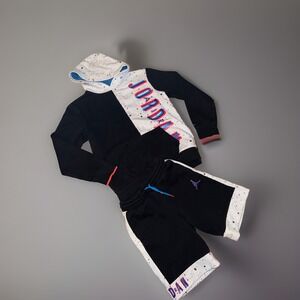 Jordan Youth Space Glitch Pullover Hoodie XL and Shorts L black and white